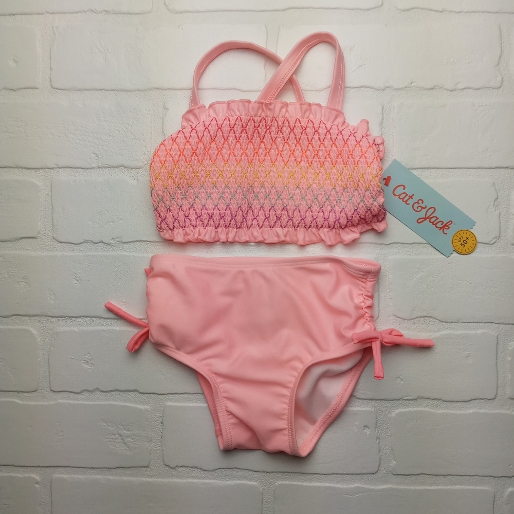 Cat & Jack girls size 12 mos bright smock top bikini two piece swimsuit